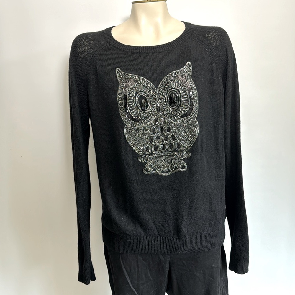 H&M black sweater with owl design in beads